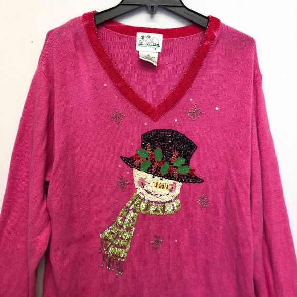 Quacker Factory Women Snowman Beads Embroidered Knit Sweater Size 1X M102 -20 - Picture 9 of 14